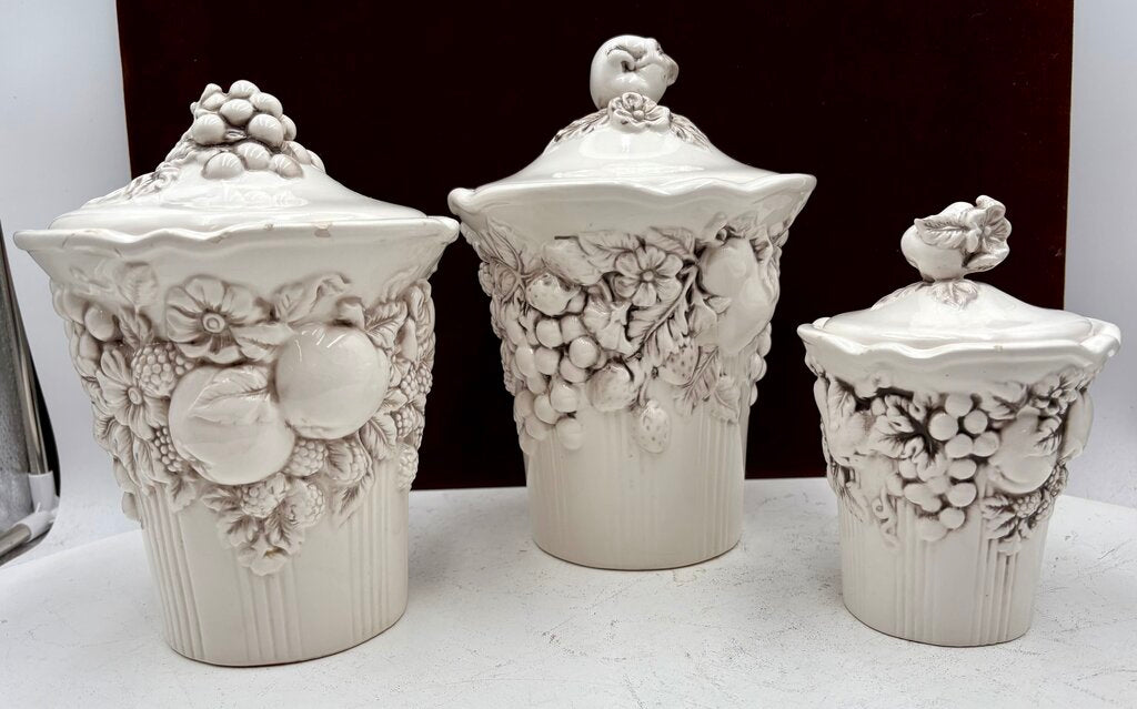 Bella Casa by Ganz White Porcelain Lidded Fruit Motif Jar Set (6Pcs)