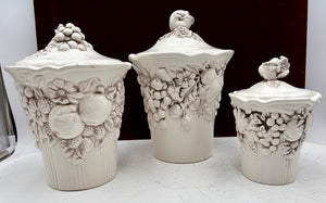 Bella Casa by Ganz White Porcelain Lidded Fruit Motif Jar Set (6Pcs)