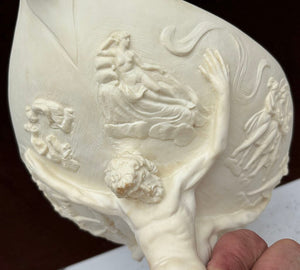 Vintage A. Santini Pedestal Compote Bowl "Held by Atlas Men" Plaster Sculpture on Black Marble Base 8.8"
