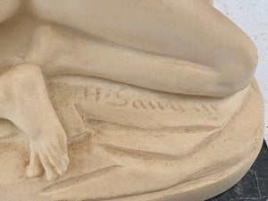 Vintage A. Santini Pedestal Compote Bowl "Held by Atlas Men" Plaster Sculpture on Black Marble Base 8.8"