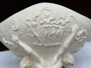 Vintage A. Santini Pedestal Compote Bowl "Held by Atlas Men" Plaster Sculpture on Black Marble Base 8.8"