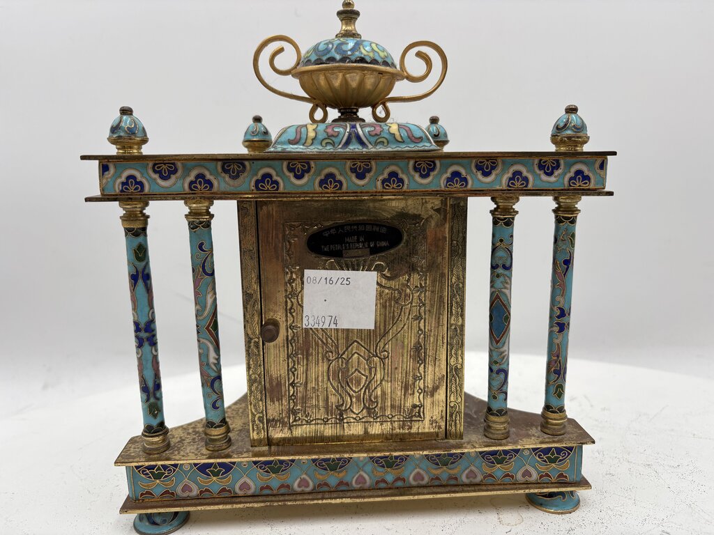 Chinese Brass and Cloisonné Mantel Clock (Not Working)