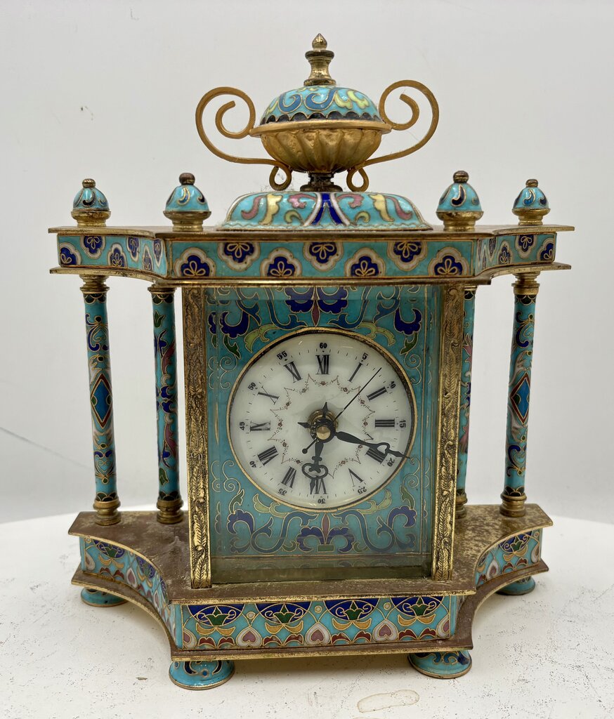 Chinese Brass and Cloisonné Mantel Clock (Not Working)