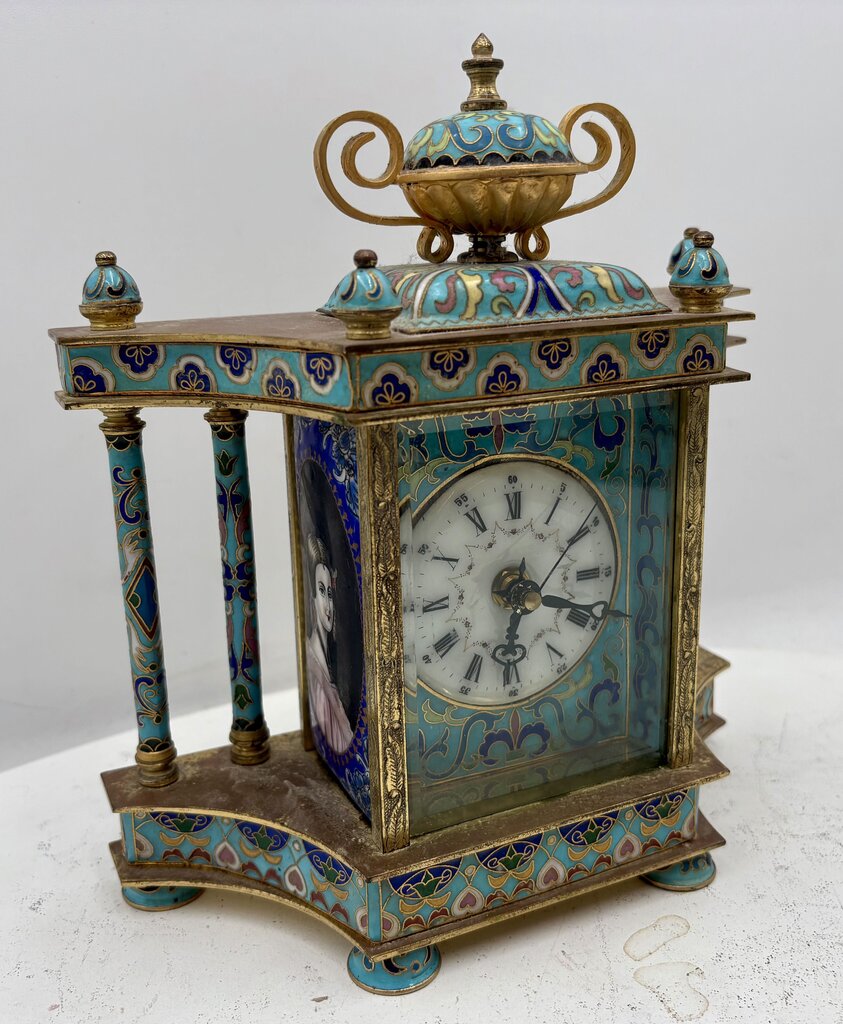 Chinese Brass and Cloisonné Mantel Clock (Not Working)