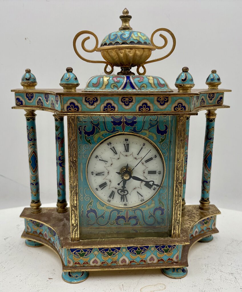 Chinese Brass and Cloisonné Mantel Clock (Not Working)
