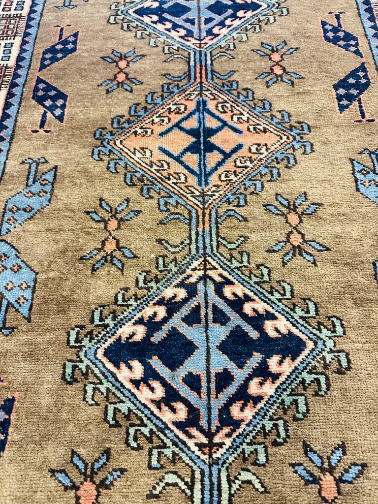 Vintage Kurdish Tribal Oushak Wool Runner Rug 80x32
