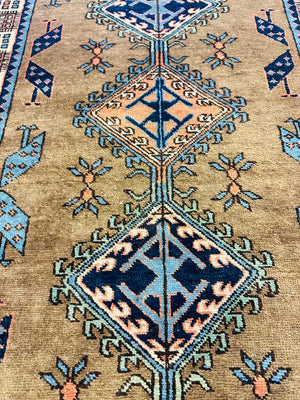 Vintage Kurdish Tribal Oushak Wool Runner Rug 80x32