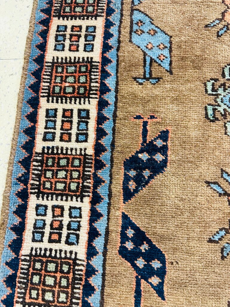 Vintage Kurdish Tribal Oushak Wool Runner Rug 80x32