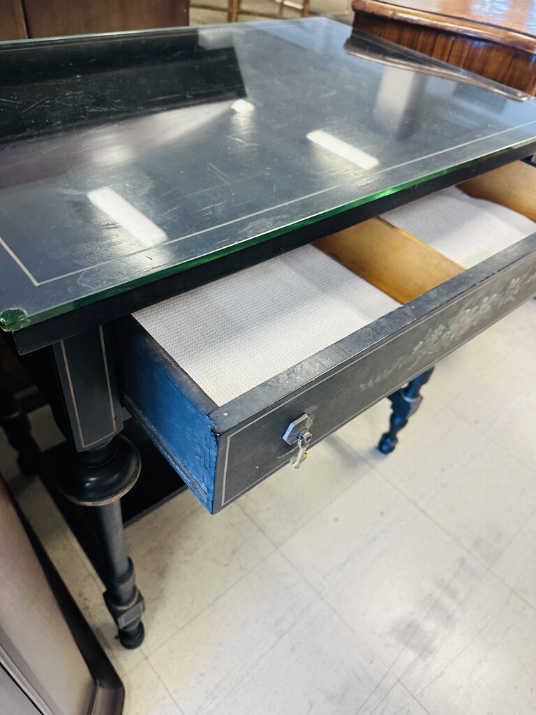 Black Side Table With Glass Cover Top 20x30x31