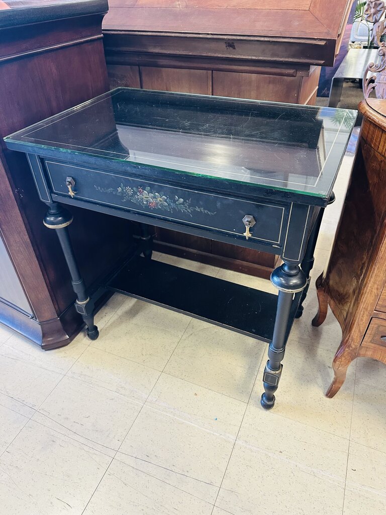 Black Side Table With Glass Cover Top 20x30x31