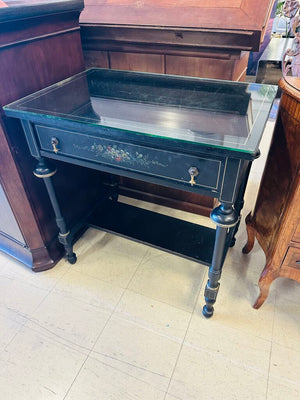 Black Side Table With Glass Cover Top 20x30x31