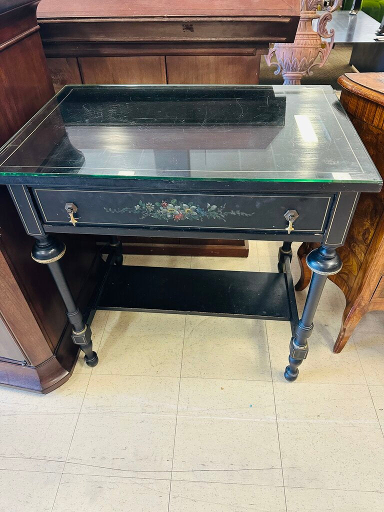 Black Side Table With Glass Cover Top 20x30x31