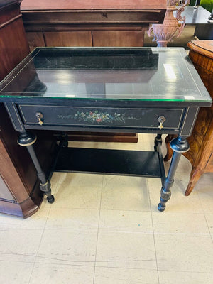 Black Side Table With Glass Cover Top 20x30x31