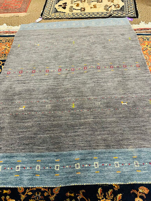 Gabbeh Hand-Knotted Wool Rug 7'.4 x 5'.5