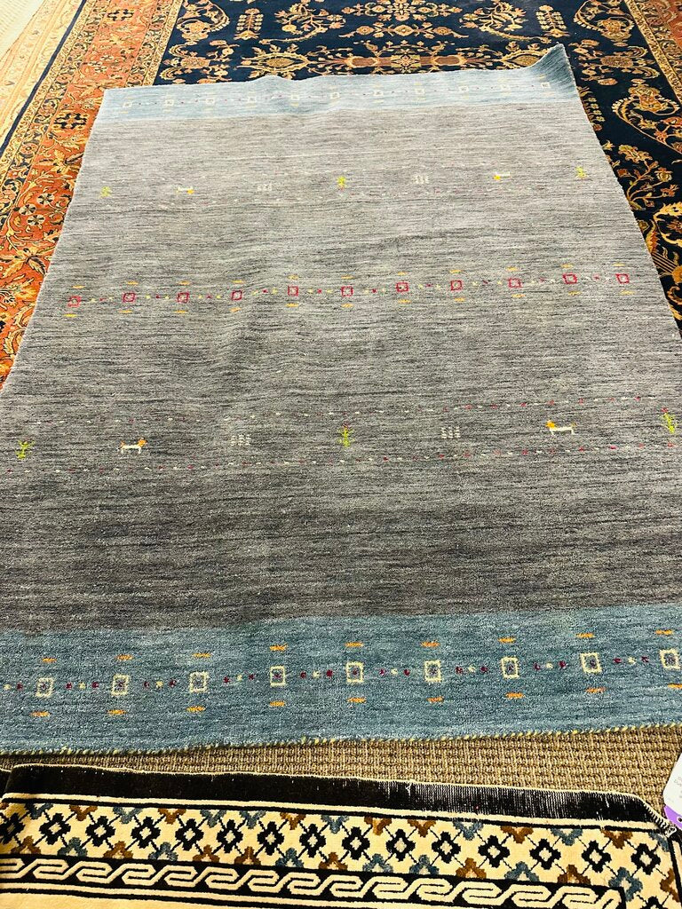 Gabbeh Hand-Knotted Wool Rug 7'.4 x 5'.5