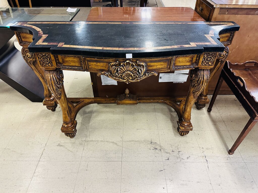 Italian Rococo Style Marble Top Console Table 19x60x32