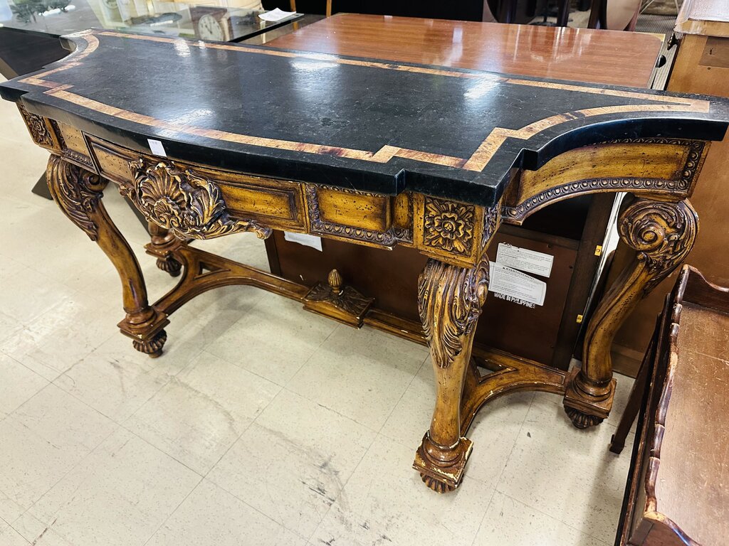 Italian Rococo Style Marble Top Console Table 19x60x32