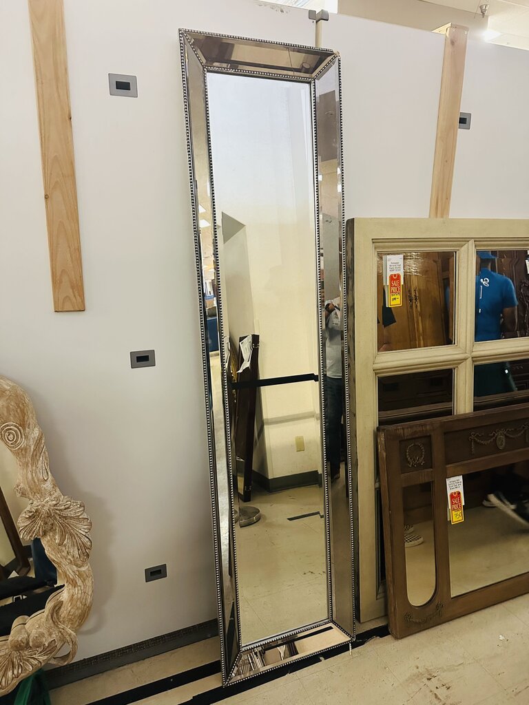 Tall Beaded Frame Mirror 20x70 (small frame crack )