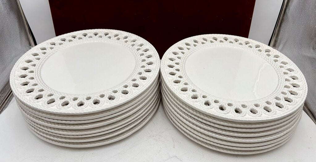 Ceramica Stefani Italy White Embossed Pierced Edge Charger Plates Set (8pcs)
