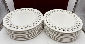 Ceramica Stefani Italy White Embossed Pierced Edge Charger Plates Set (8pcs)