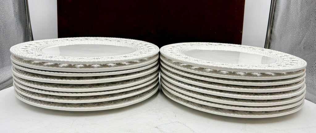 Ceramica Stefani Italy White Embossed Pierced Edge Charger Plates Set (8pcs)