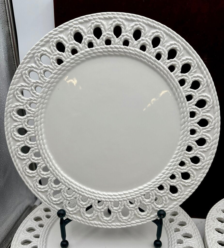 Ceramica Stefani Italy White Embossed Pierced Edge Charger Plates Set (8pcs)