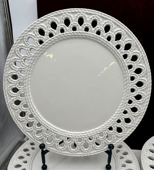 Ceramica Stefani Italy White Embossed Pierced Edge Charger Plates Set (8pcs)