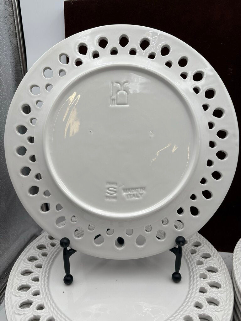 Ceramica Stefani Italy White Embossed Pierced Edge Charger Plates Set (8pcs)