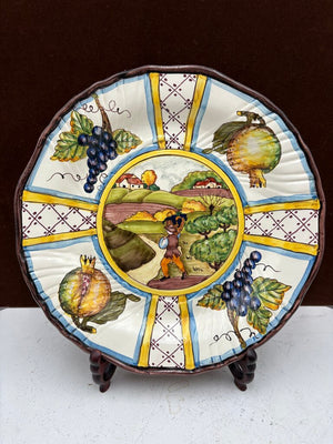 Italian Vietri sul Mare "Man Farm Scene" Decorative Wall Plate 11.6"