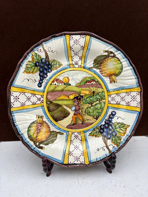 Italian Vietri sul Mare "Man Farm Scene" Decorative Wall Plate 11.6"