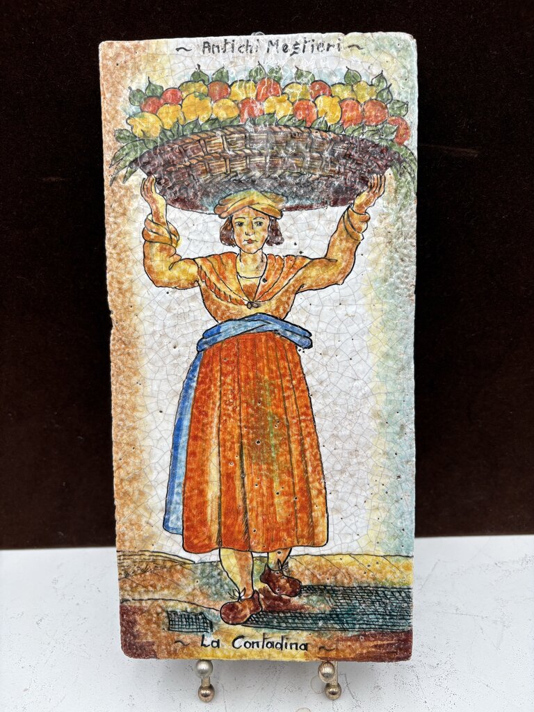 Tutto Mio " Antichi Mestieri - La Contadina" Italian Terracotta Hand Painted Tile #7/MMVI