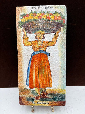 Tutto Mio " Antichi Mestieri - La Contadina" Italian Terracotta Hand Painted Tile #7/MMVI