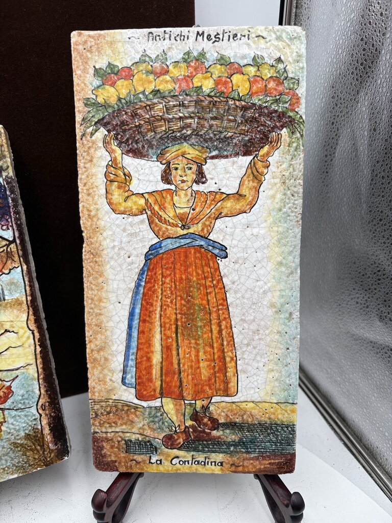 Tutto Mio " Antichi Mestieri - La Contadina" Italian Terracotta Hand Painted Tile #7/MMVI