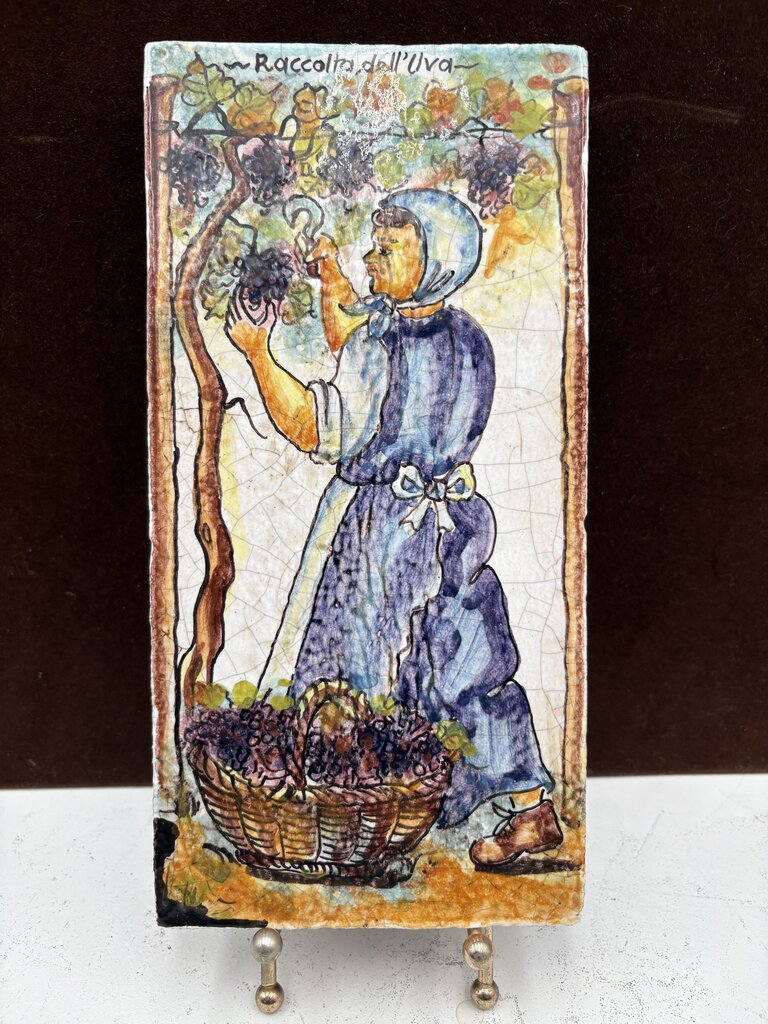 Tutto Mio " Raccolta dell'Uva" Italian Terracotta Hand Painted Tile #1/MMVIII