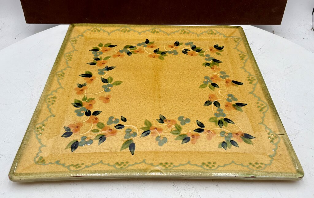 Souleo Terre E Provence Yellow Floral Pottery Square Platter 14.5"