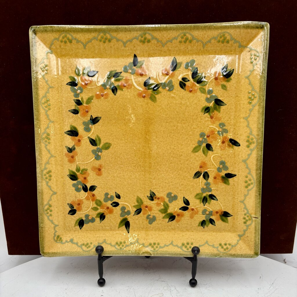Souleo Terre E Provence Yellow Floral Pottery Square Platter 14.5"