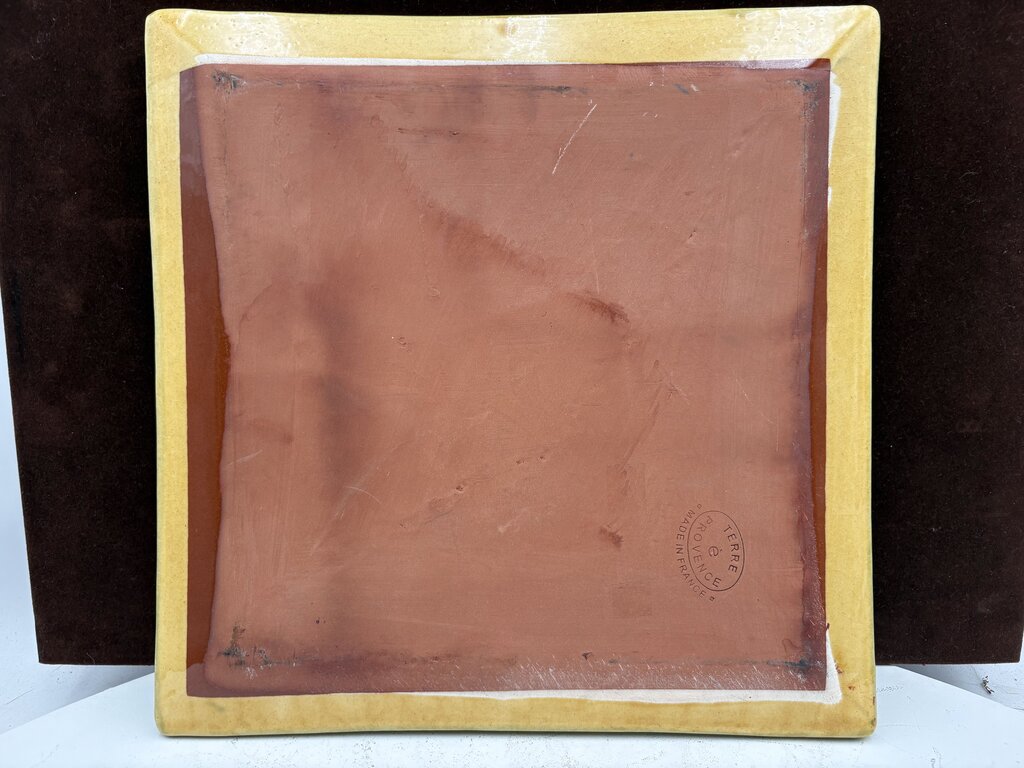 Souleo Terre E Provence Yellow Floral Pottery Square Platter 14.5"