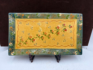 Souleo Terre E Provence Yellow Floral Green Trim Pottery Rectangular Platter 14"