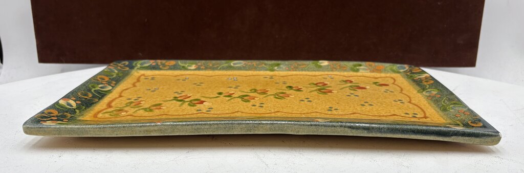 Souleo Terre E Provence Yellow Floral Green Trim Pottery Rectangular Platter 14"