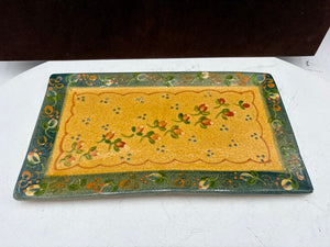 Souleo Terre E Provence Yellow Floral Green Trim Pottery Rectangular Platter 14"