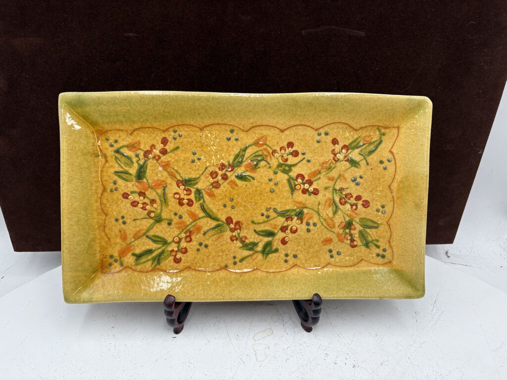 Souleo Terre E Provence Yellow Floral Pottery Rectangular Platter 14"