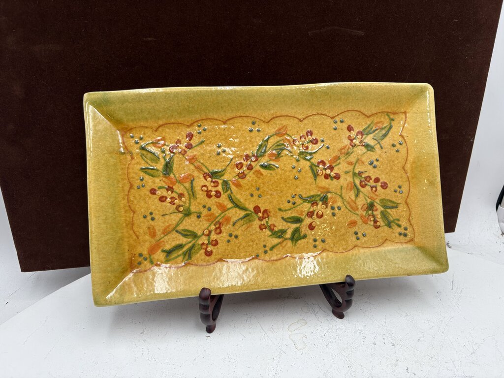 Souleo Terre E Provence Yellow Floral Pottery Rectangular Platter 14"