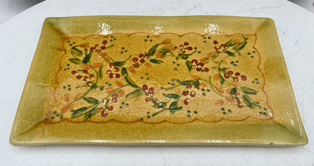 Souleo Terre E Provence Yellow Floral Pottery Rectangular Platter 14"
