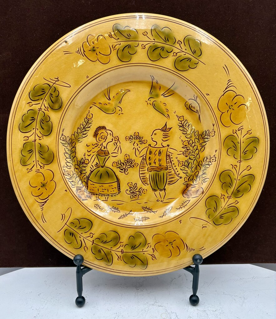 Souleo Terre E Provence for Pastis & Co. "Happy Couple" Pottery Round Platter 14"