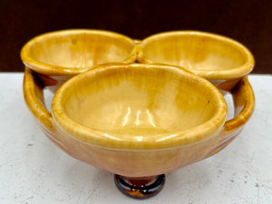 Romancing Provence France Ceramic Yellow Drip Glazed Triple Cup Sauce Condiment Caddy