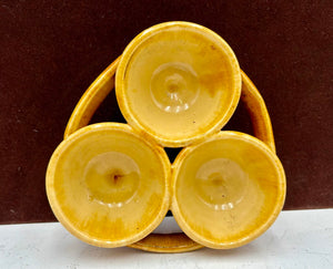 Romancing Provence France Ceramic Yellow Drip Glazed Triple Cup Sauce Condiment Caddy