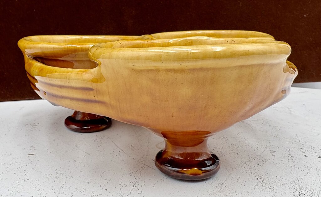 Romancing Provence France Ceramic Yellow Drip Glazed Triple Cup Sauce Condiment Caddy