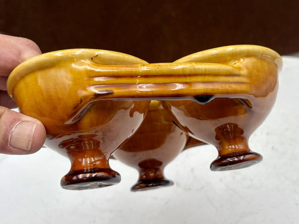 Romancing Provence France Ceramic Yellow Drip Glazed Triple Cup Sauce Condiment Caddy