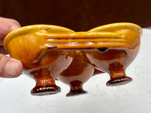 Romancing Provence France Ceramic Yellow Drip Glazed Triple Cup Sauce Condiment Caddy