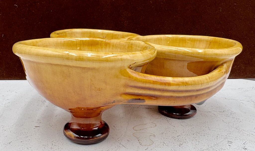 Romancing Provence France Ceramic Yellow Drip Glazed Triple Cup Sauce Condiment Caddy